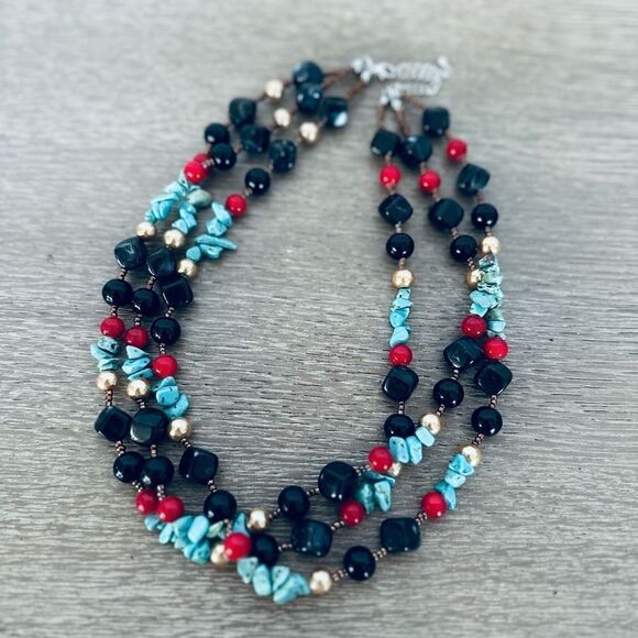 Turquoise Multistrand Beaded Statement Necklace - Picture 1 of 3
